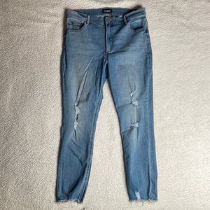 Express Women's Skinny Jeans in Light Blue Distressed